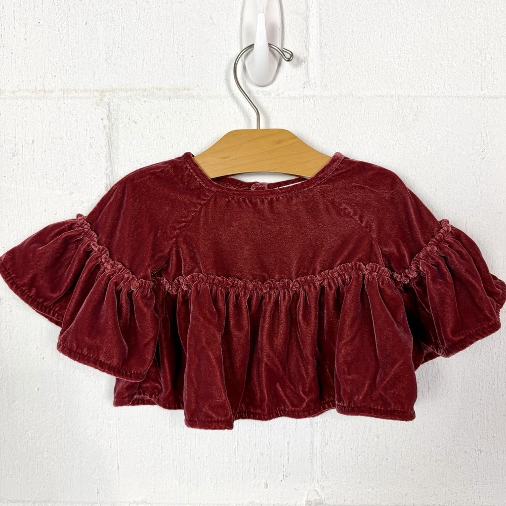 Banana‎ Republic Baby Top Velvet Ruffle Sleeves Hem Rust Color Princess 3-6 Mo